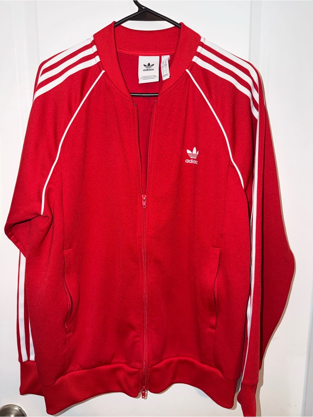 Adidas Red Track Jacket with White Stripes